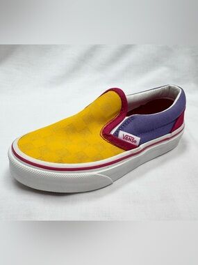 New VANS Kid’s Checkerboard Classic Slip-on Sneakers Yellow Purple 11 Unisex